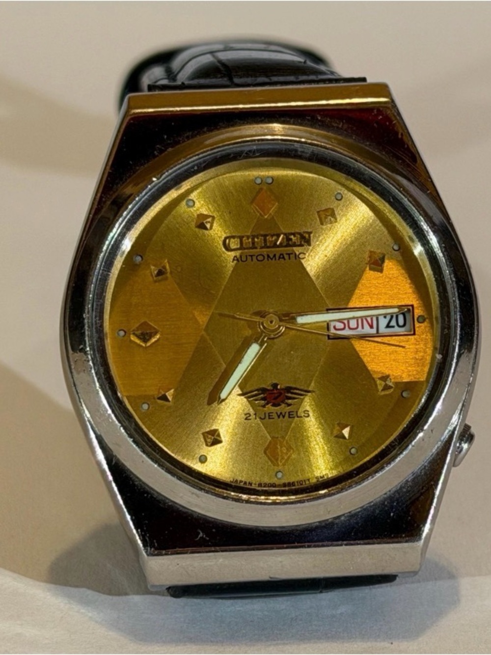 Vintage Citizen Automatic 21 Jewels Men’s Watch Gold Dial Day-Date Japan Made